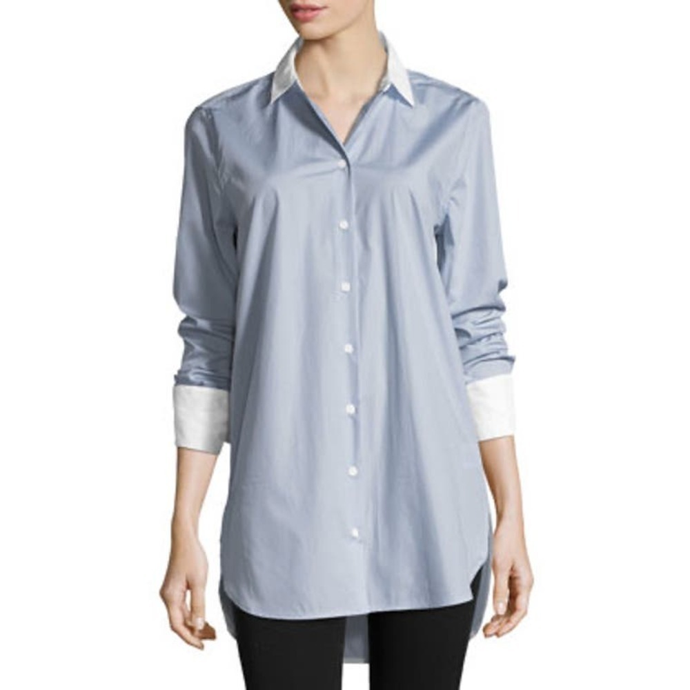 Equipment Arlette Blue White Button-Front French-Cuff Poplin Shirt M